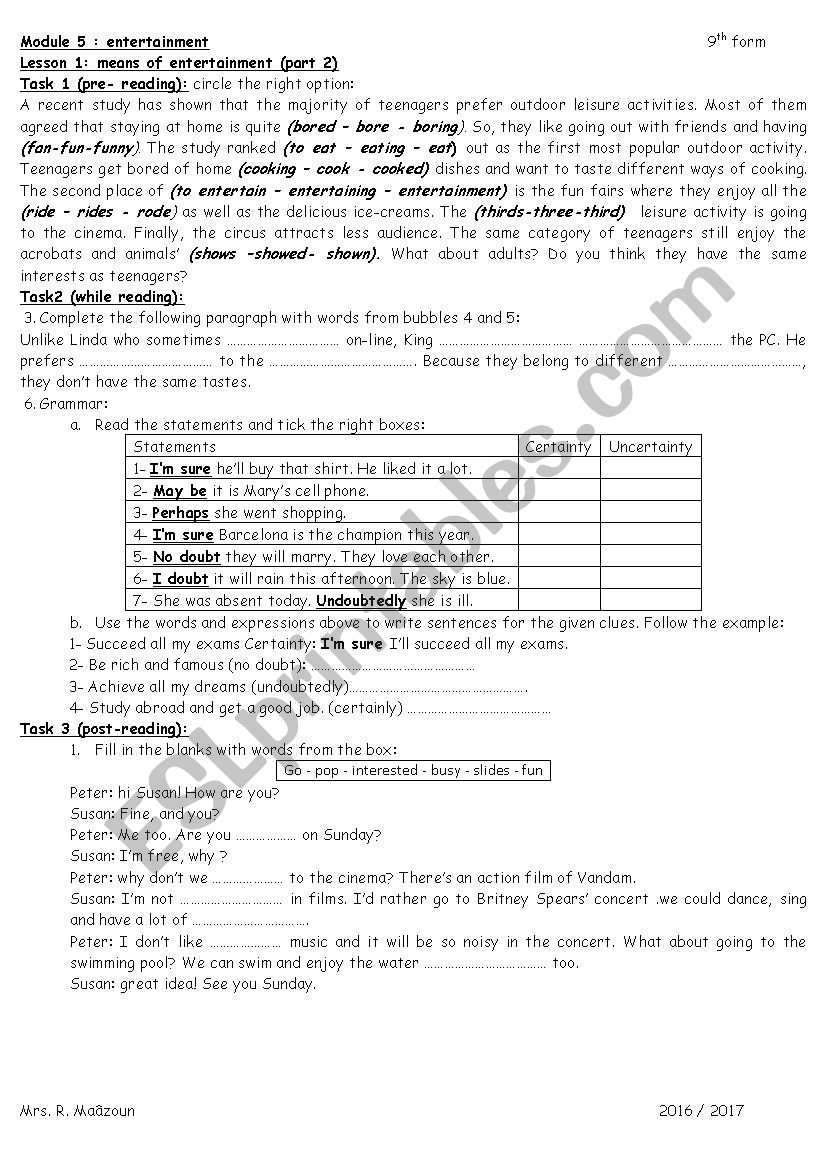 module 5 lesson 1 means of entertainment part 2 9th form