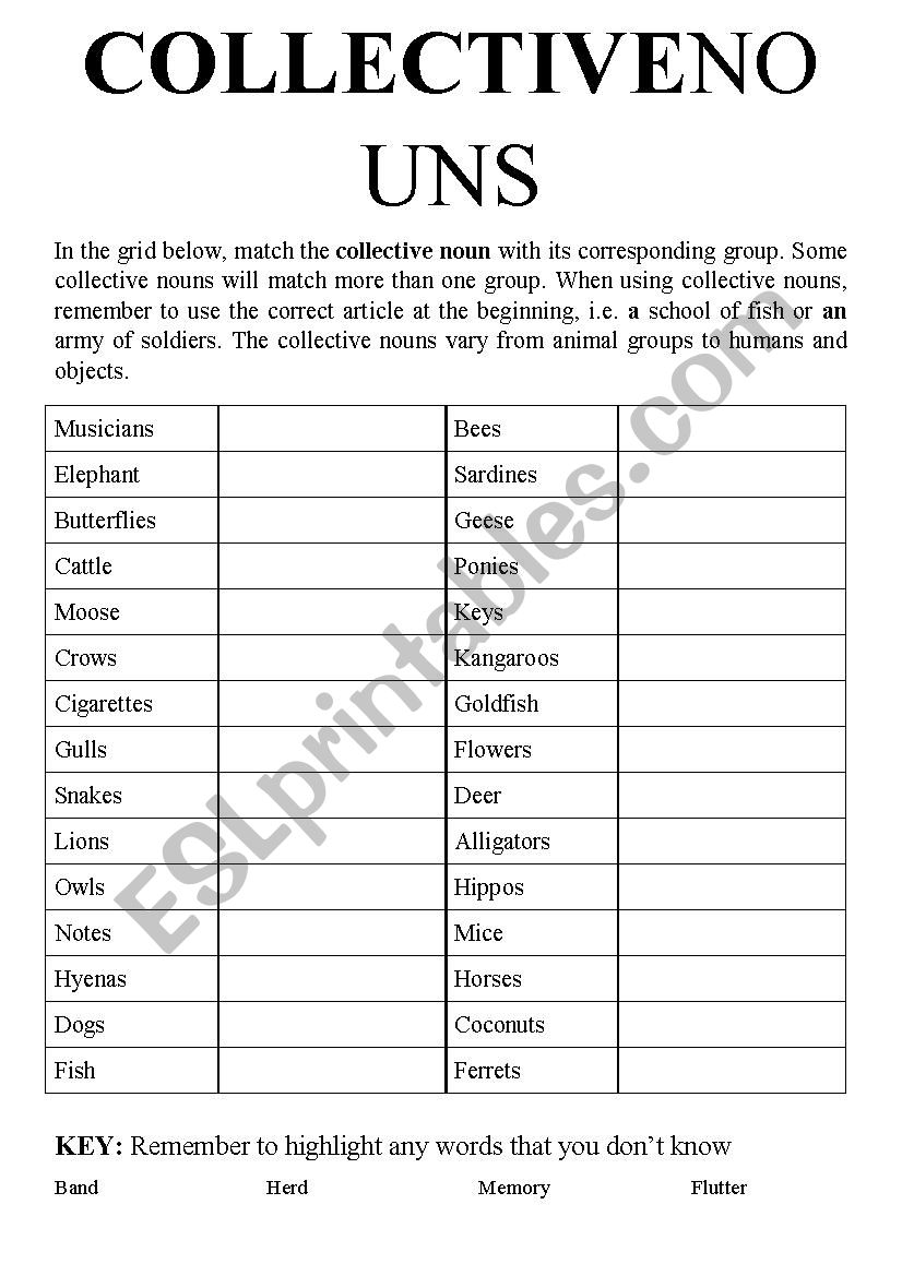 Collective Nouns worksheet