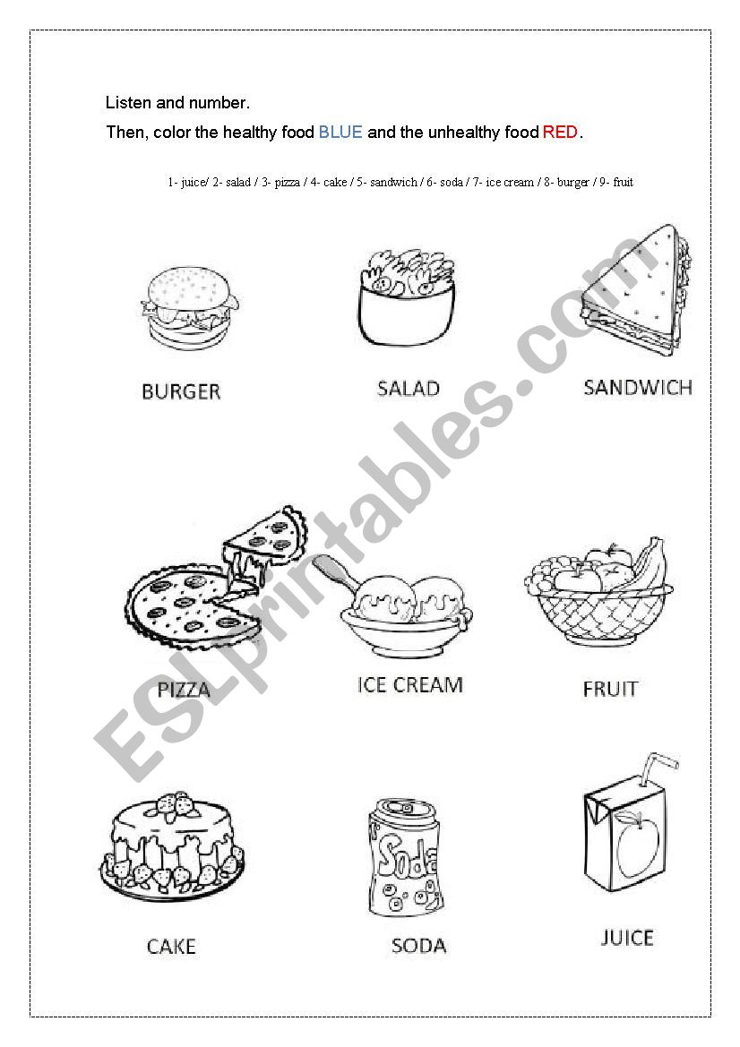 healthy and unhelathy food worksheet