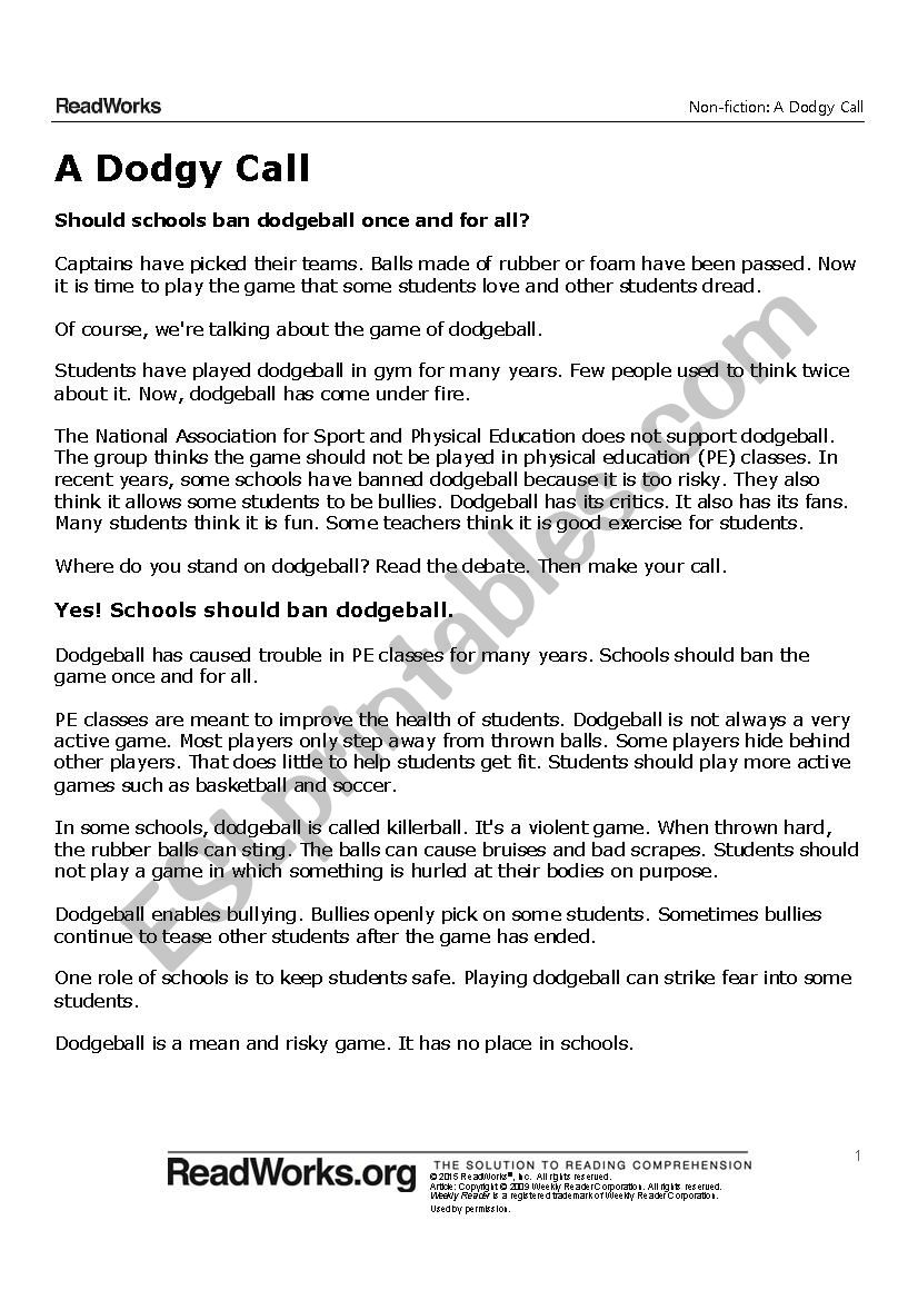 A Dodgy Call worksheet