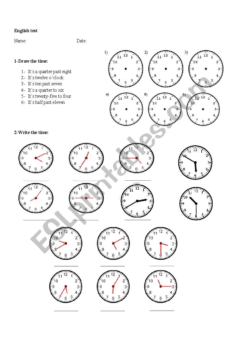 The time practice worksheet