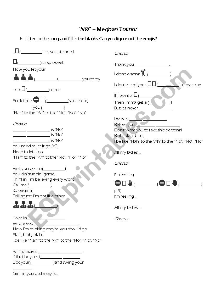 No by Meghan Trainor worksheet