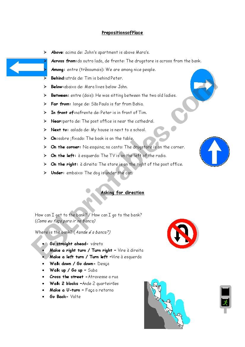 Prepositions of place and directions