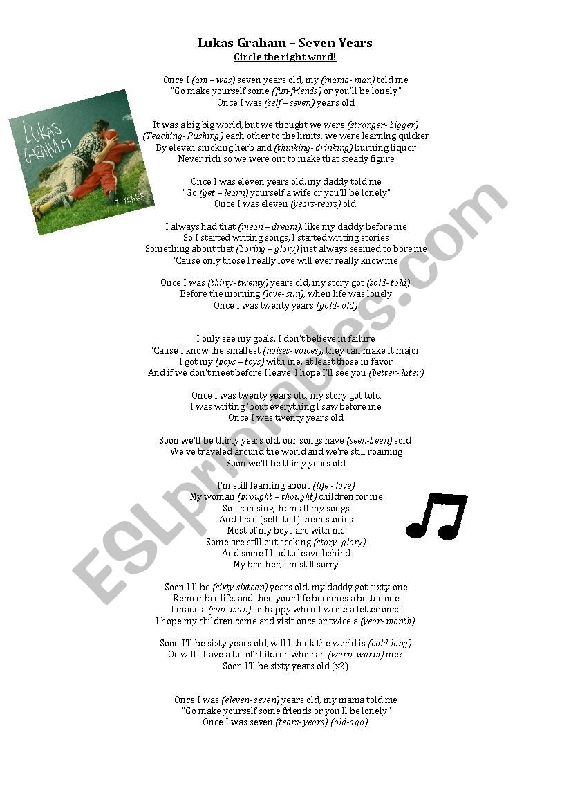 Lukas Graham - Seven Years worksheet