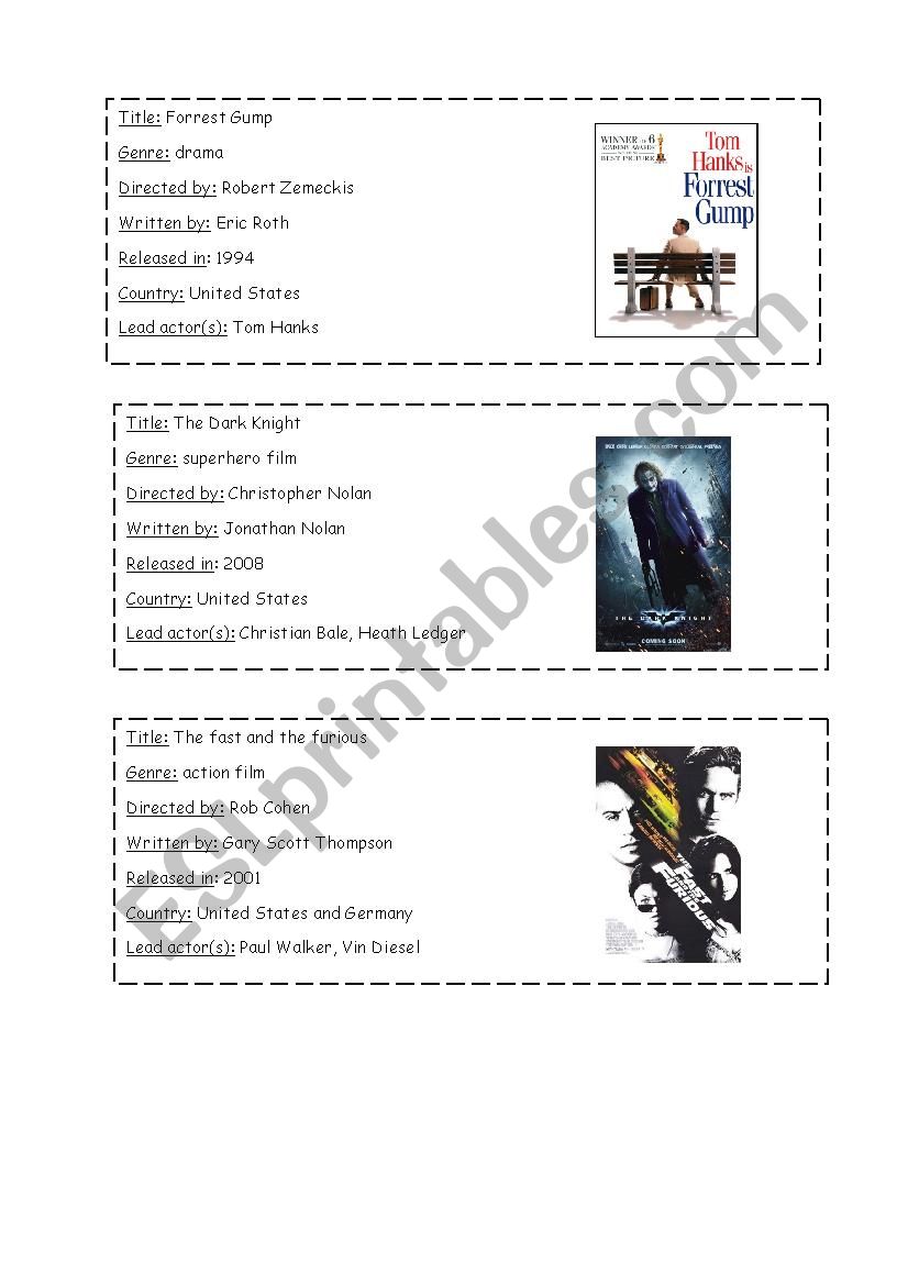 Film Cards - Speaking worksheet