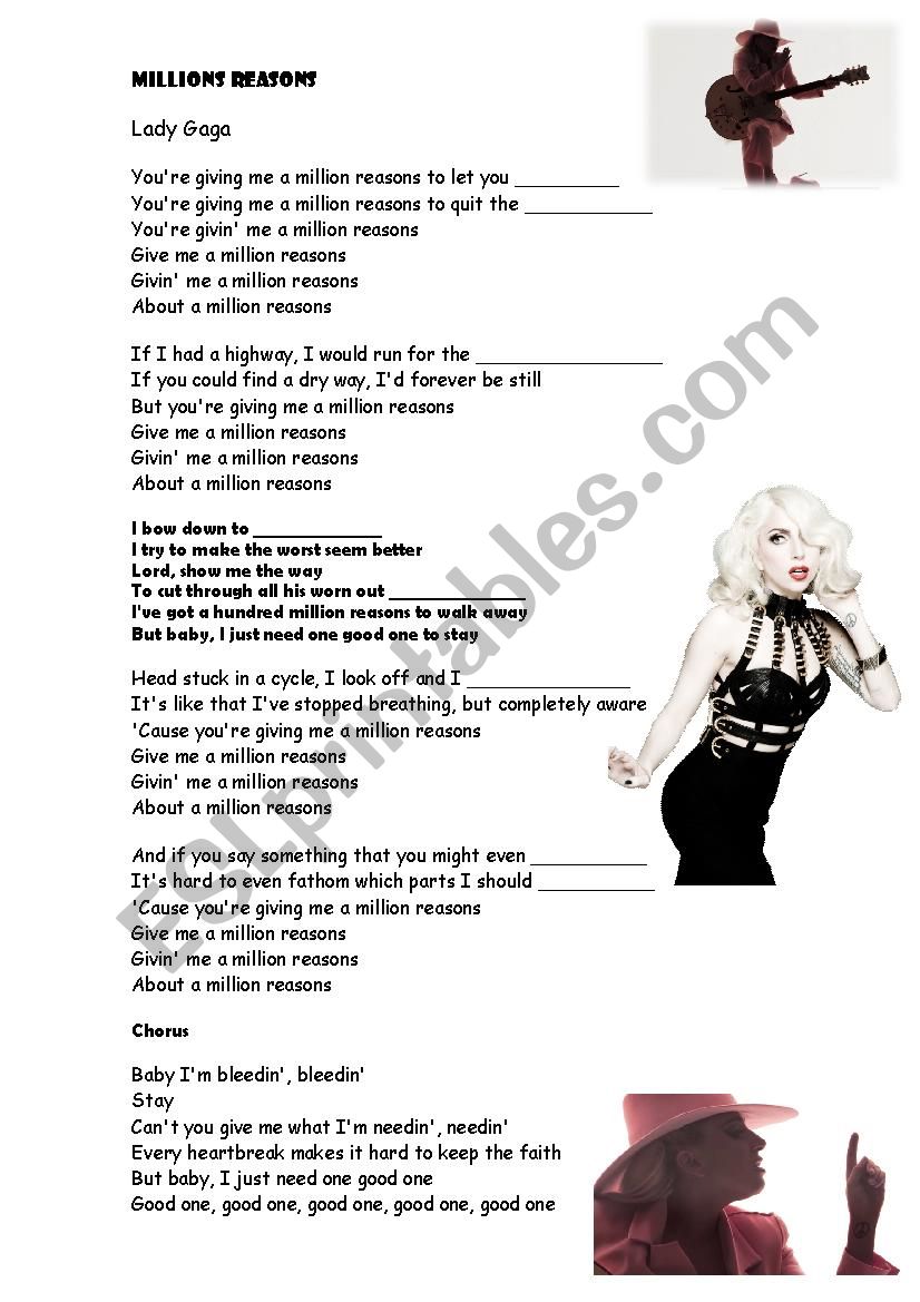 Million reasons worksheet