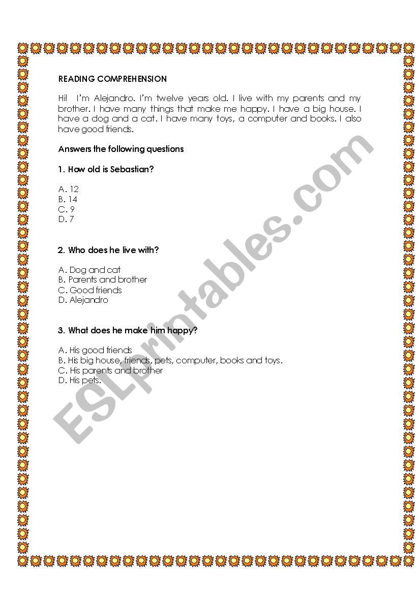 Reading comprehension worksheet