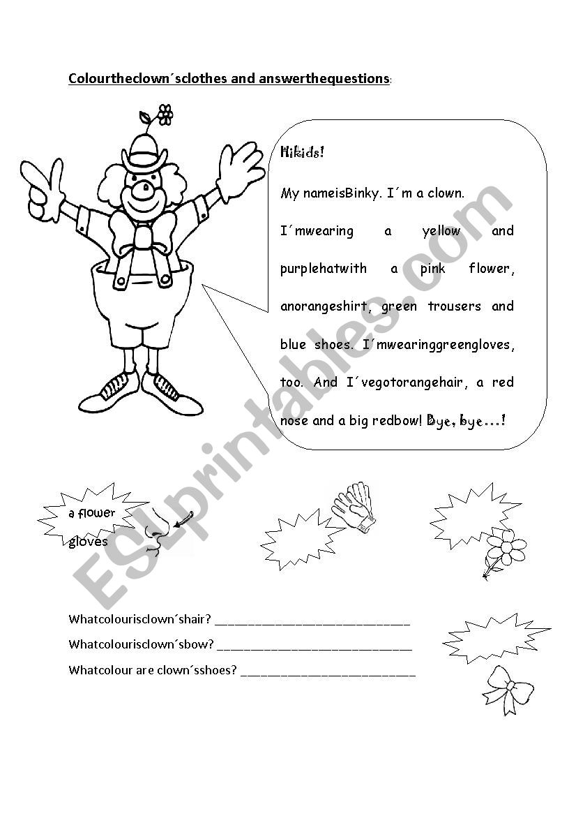 Colour the clothes worksheet