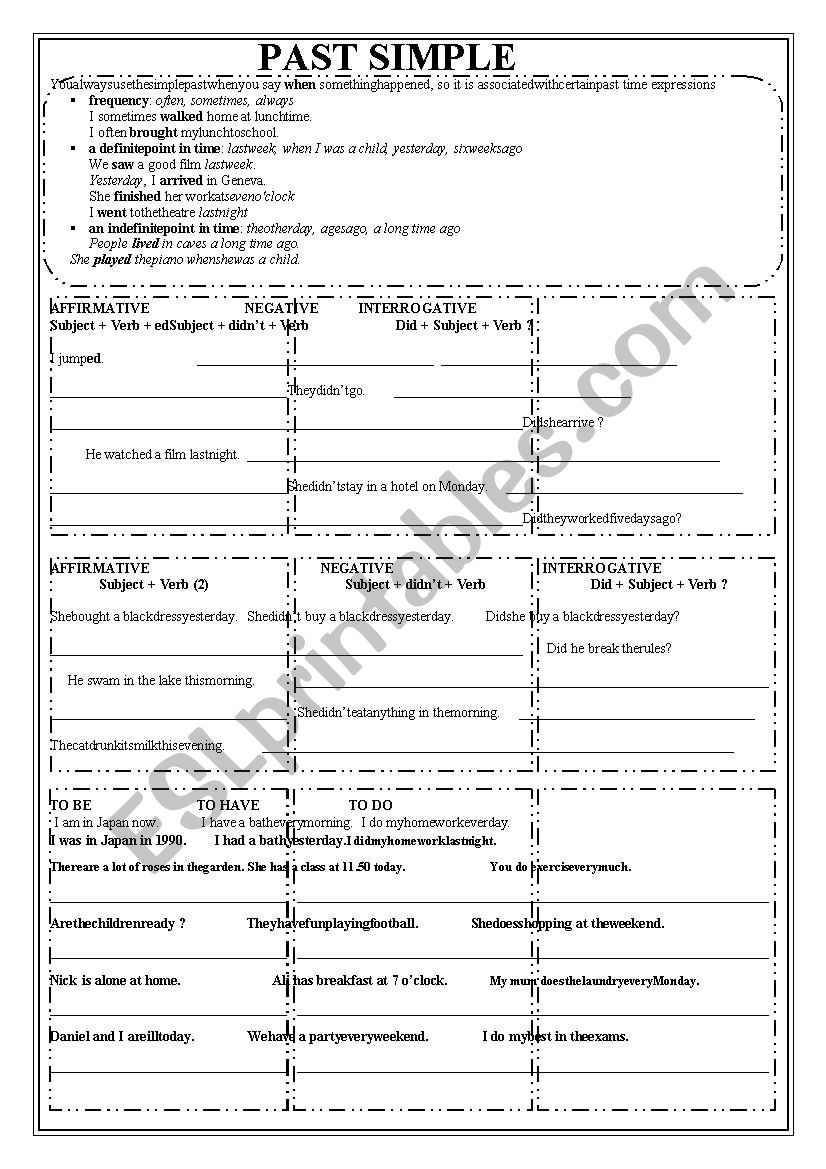 Past Sımple Worksheet and Some of the Irregular Verbs