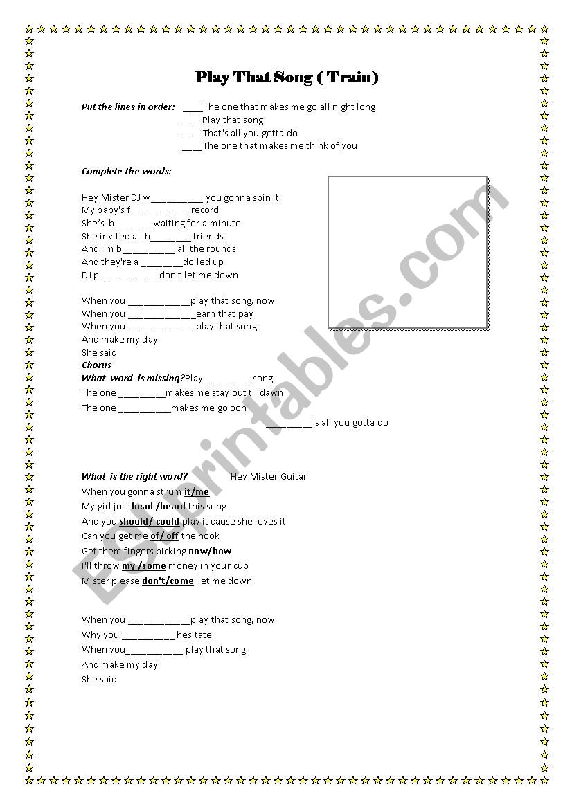 Play that song worksheet