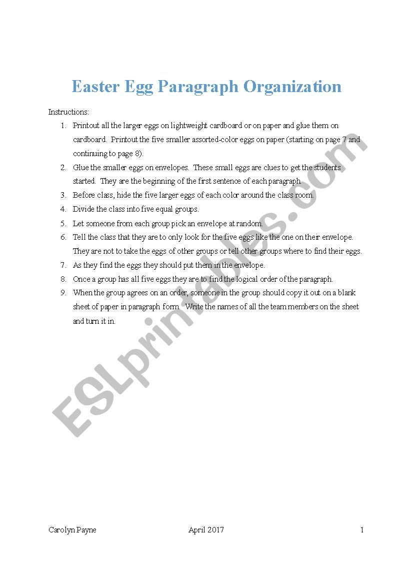 Easter Egg Hunt Paragraph Organization