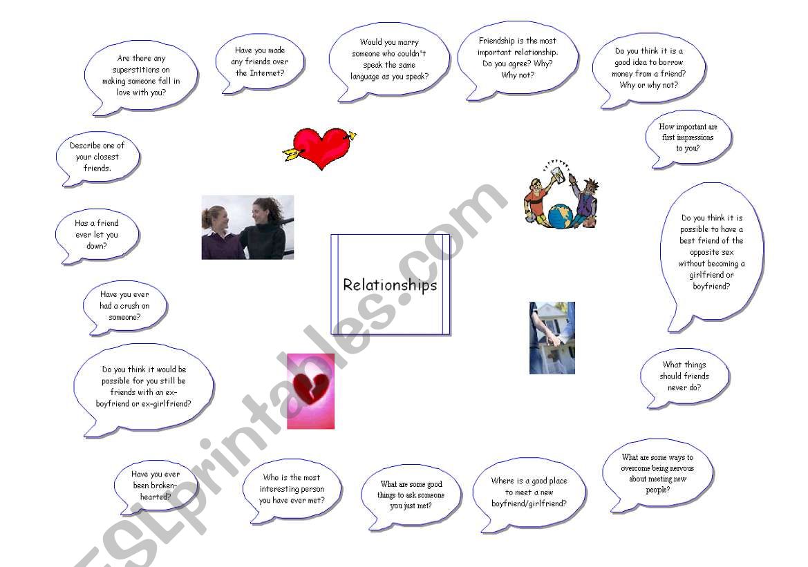 Relationships discussion game worksheet