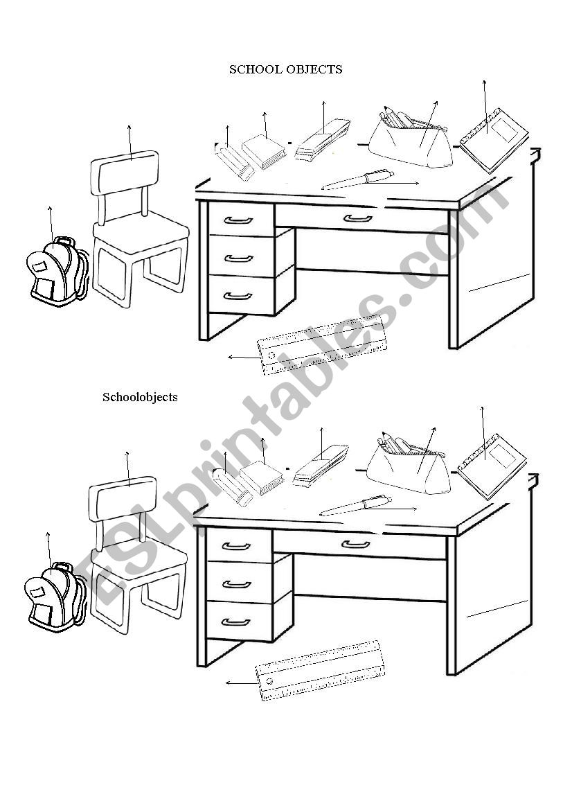 school objects worksheet