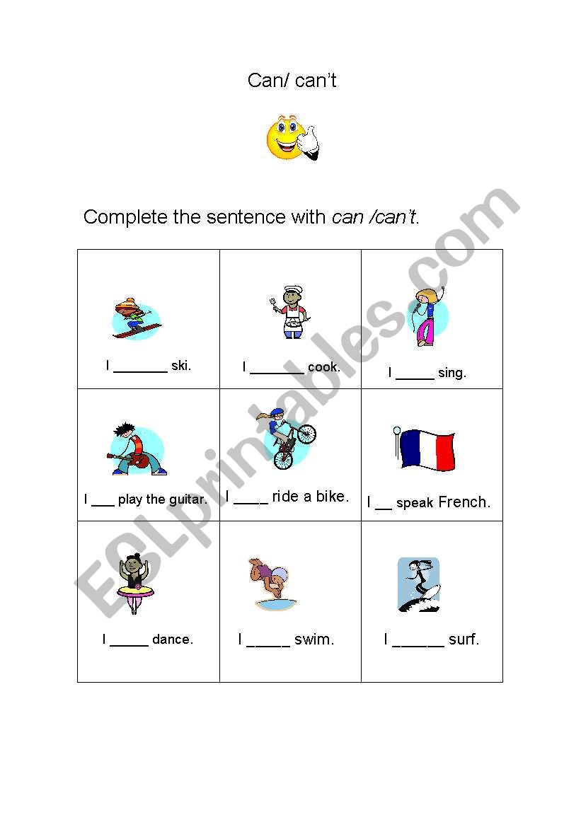 Can /cant worksheet