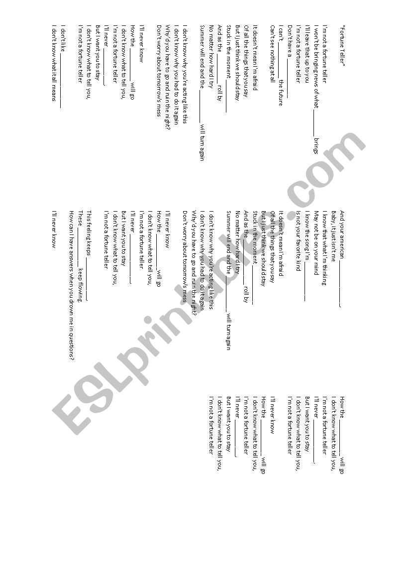maroon 5 fortune teller lyrics