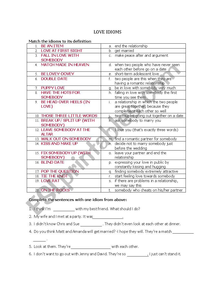 Love Idioms worksheet