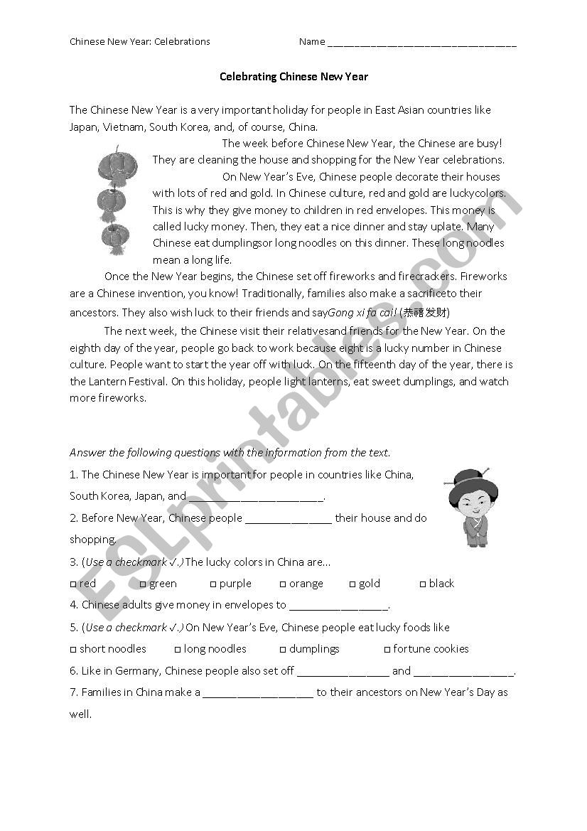 Celebrating Chinese New Year worksheet