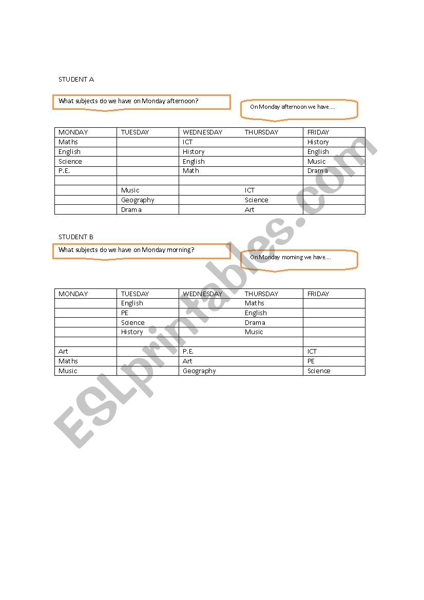 school subjects timetables missing info