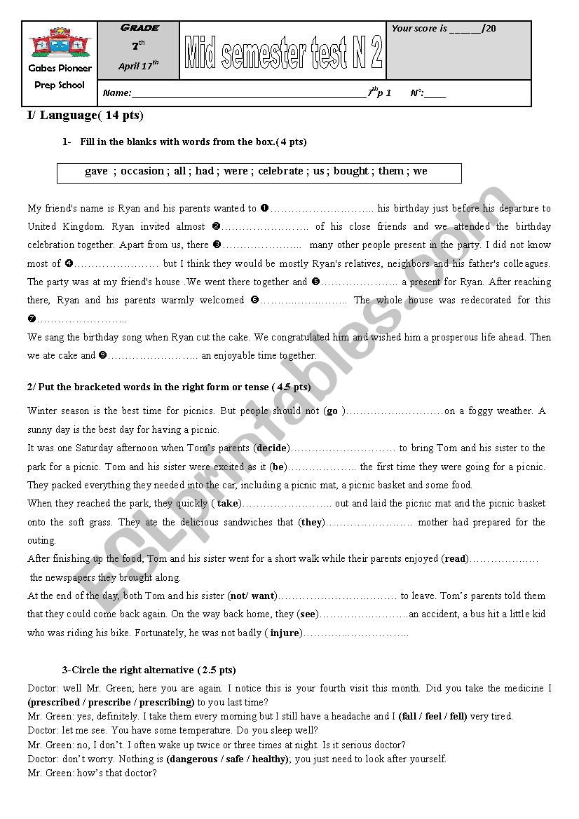 mid semester test n2 worksheet