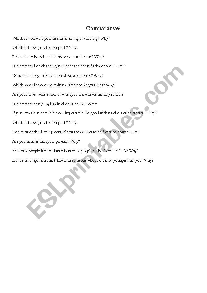 Discussion Questions Superlatives and Comparison