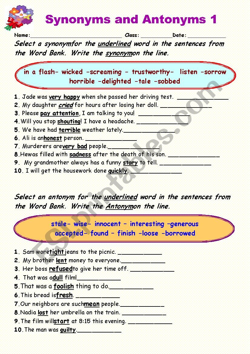 synonyms-vs-antonyms-1-esl-worksheet-by-elle81