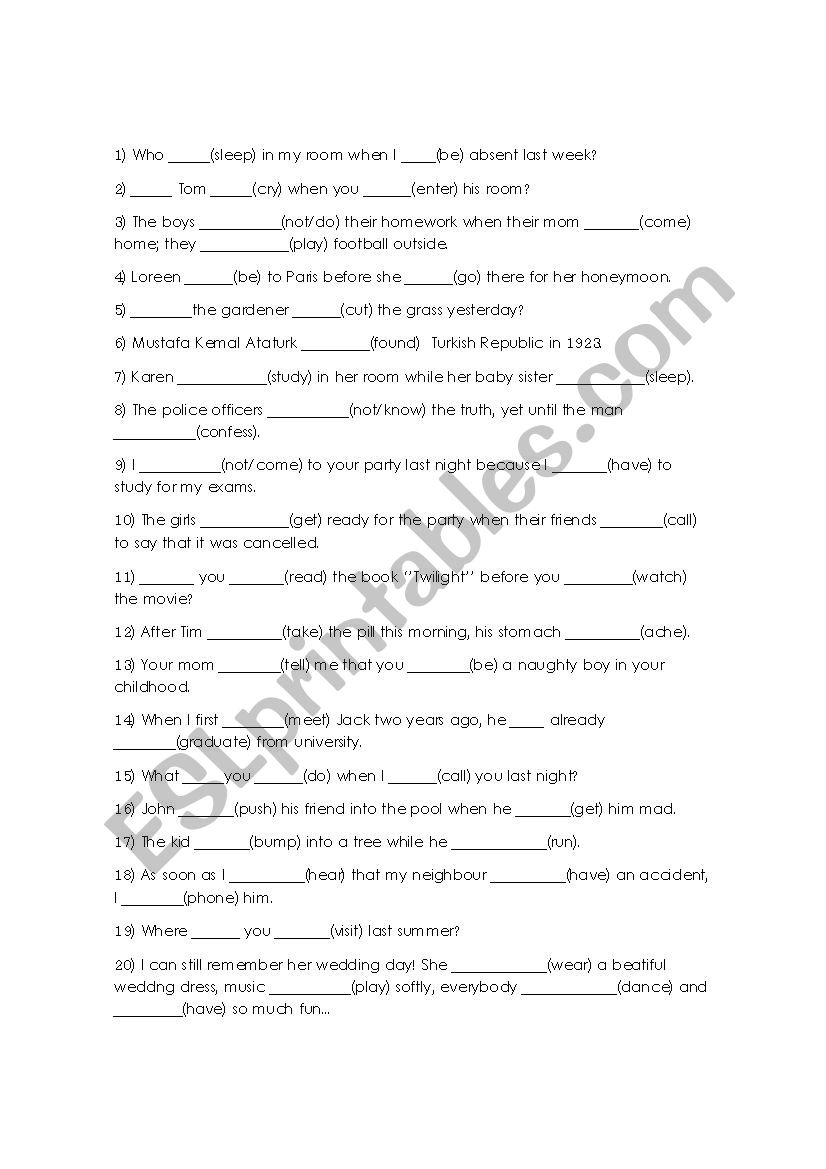 past tenses versus worksheet