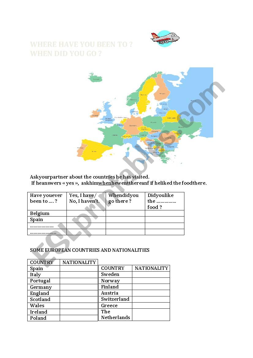 Where have you been to ?  worksheet