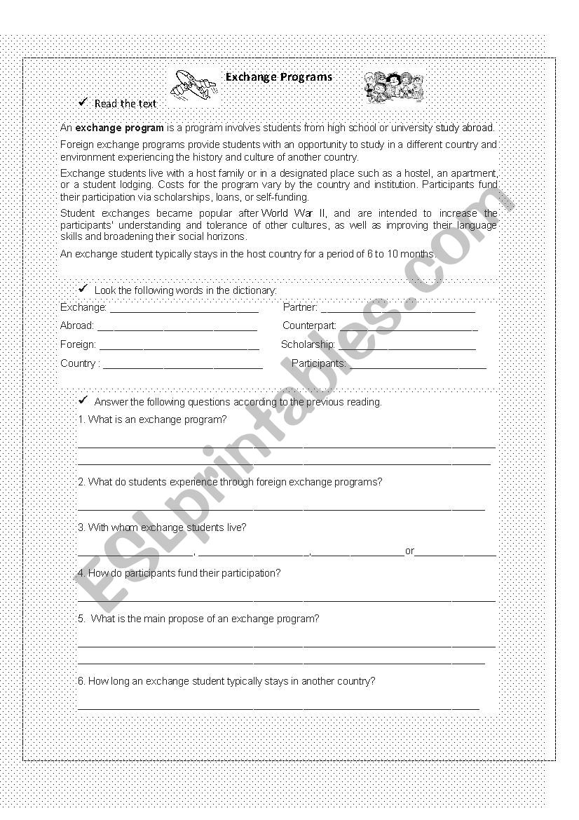 Exchange programs worksheet