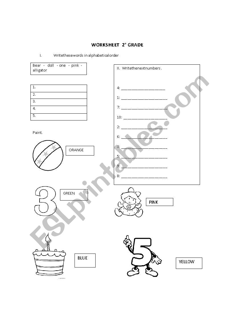 Numbers, colors , ABC worksheet