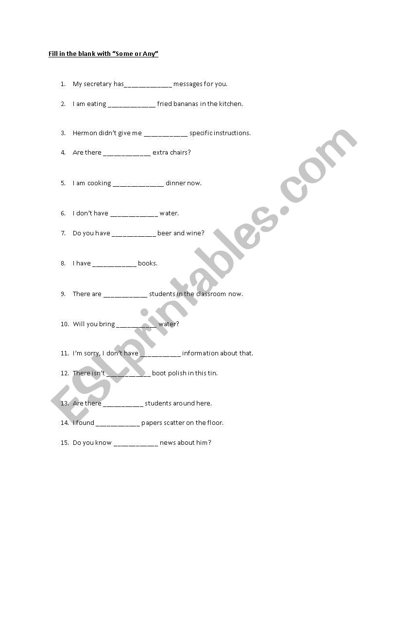 Some or Any worksheet