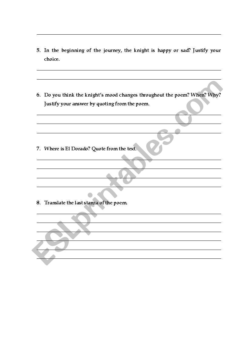 English Worksheets Reading Comprehension El Dorado