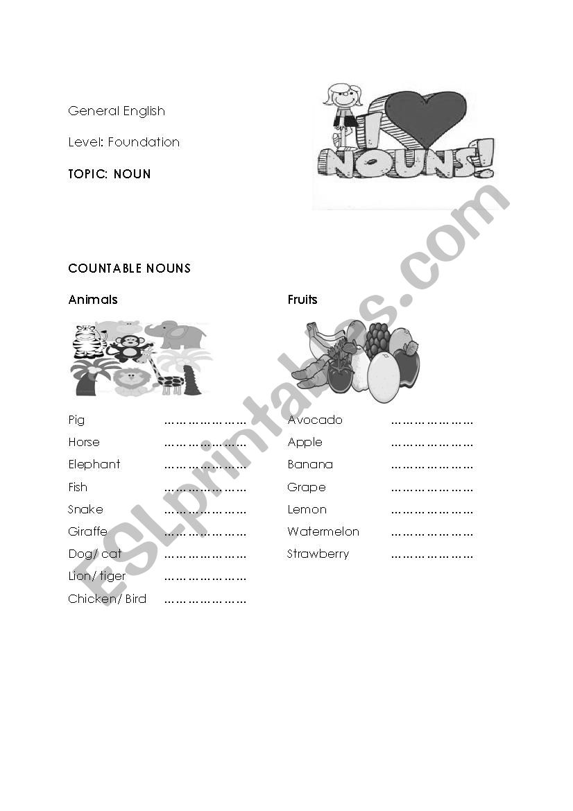 NOUNS worksheet