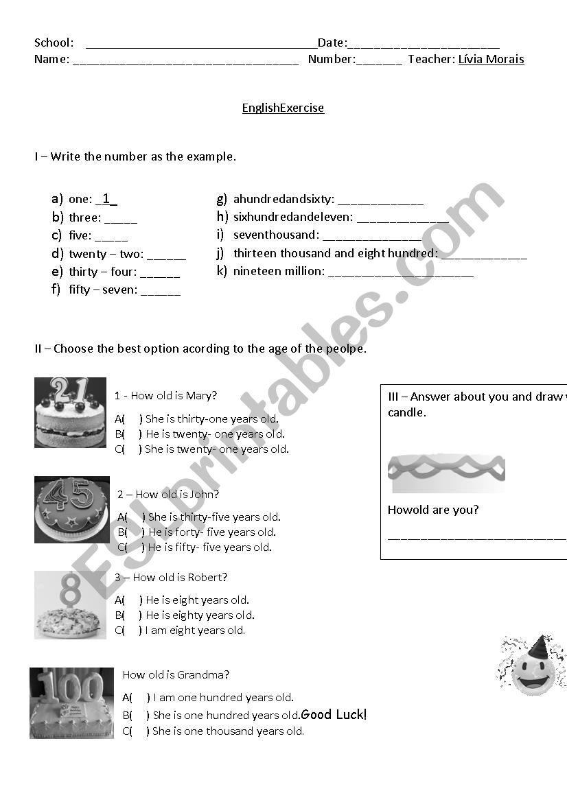 Numbers and Age worksheet