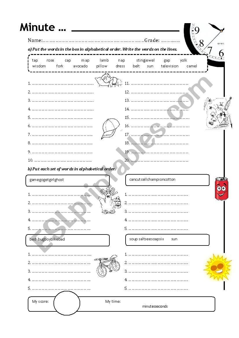 Alphabetical order worksheet