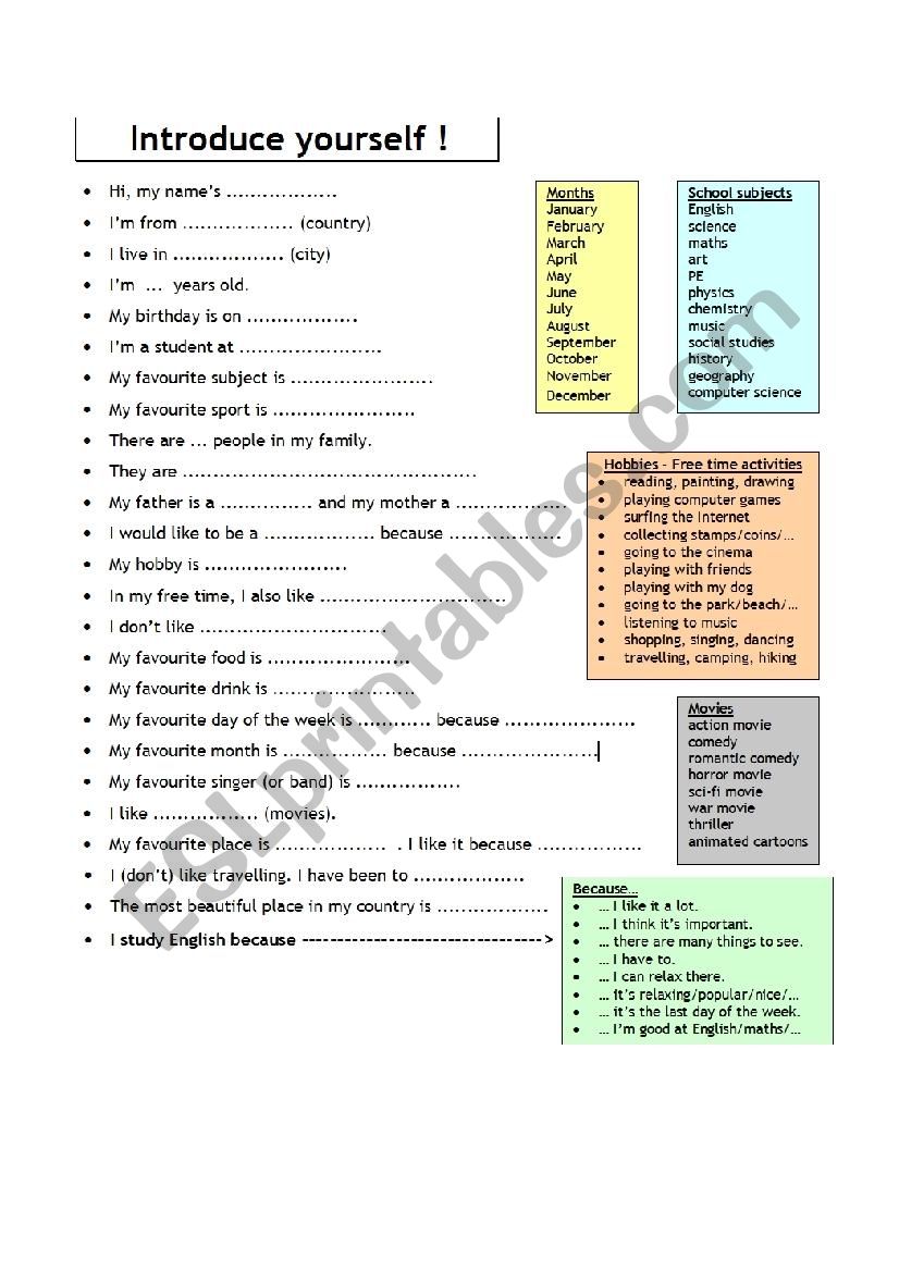 Introduce Yourself worksheet