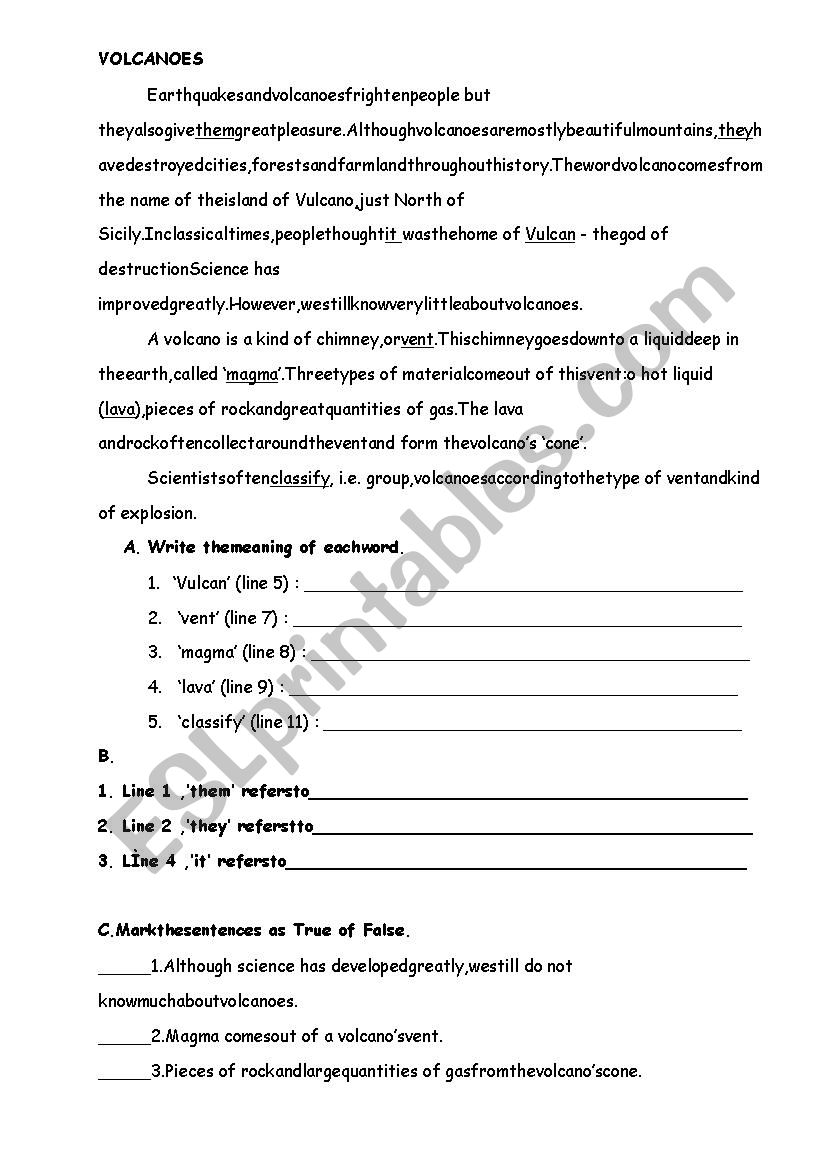 Reading passage worksheet