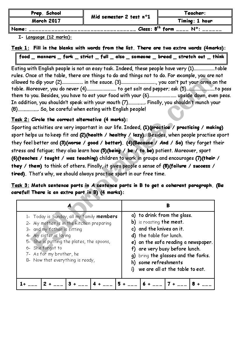 mid semester 2 test n 1 8 th form