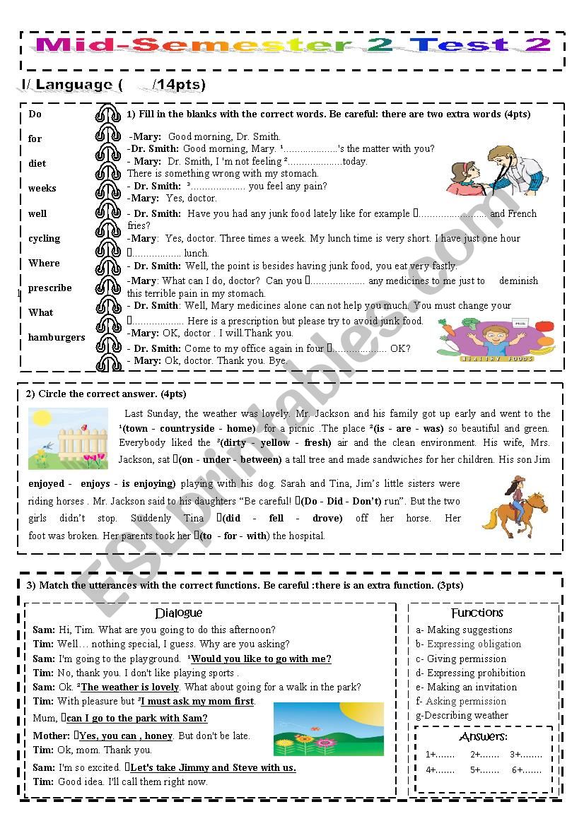 Mid- Semester 2 Test 2 worksheet