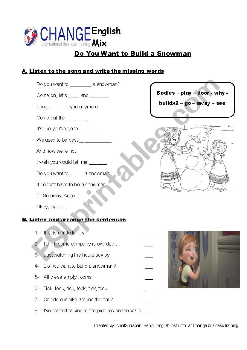 build a snowman worksheet