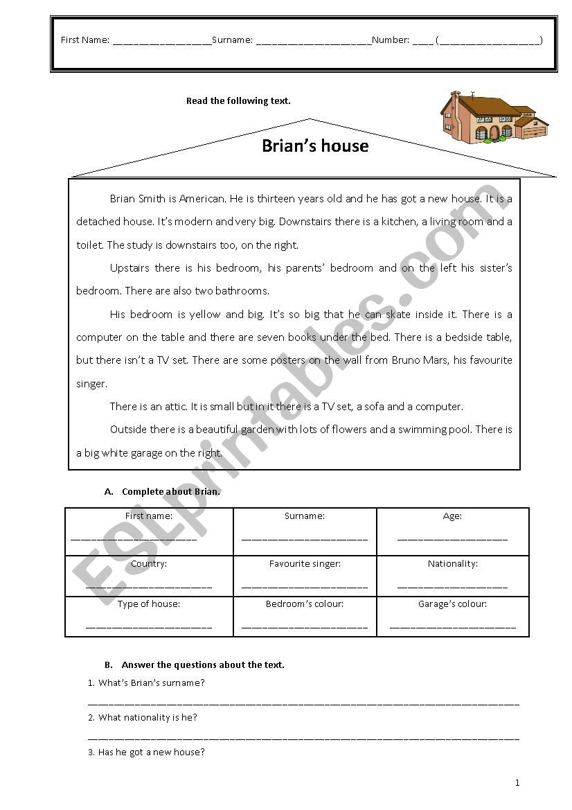 house worksheet