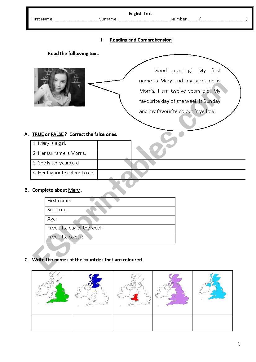 reading comprhension exercise 