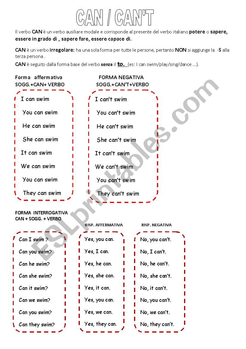 Can Can´t worksheet