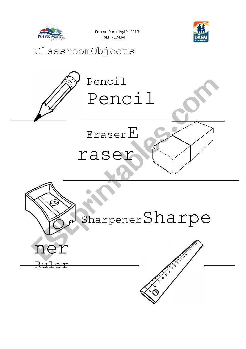 Classroom objects worksheet