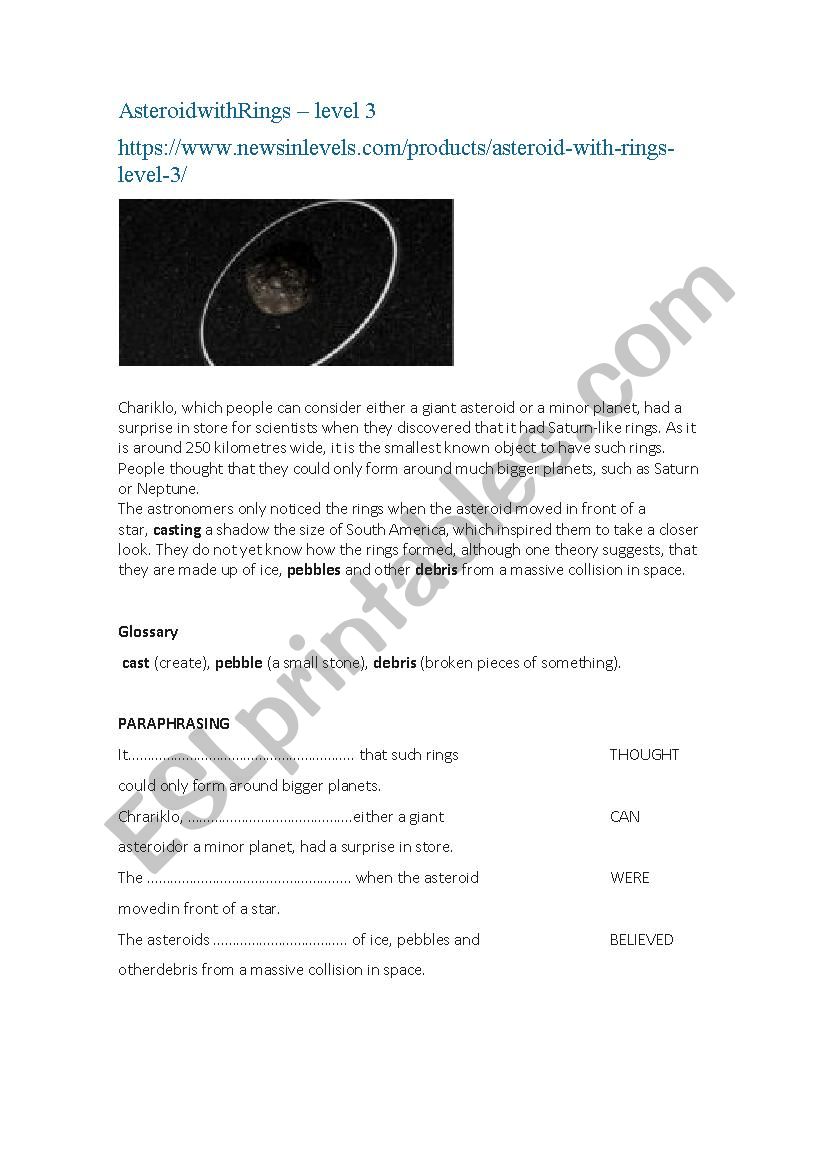 ASTEROID WITH RINGS worksheet