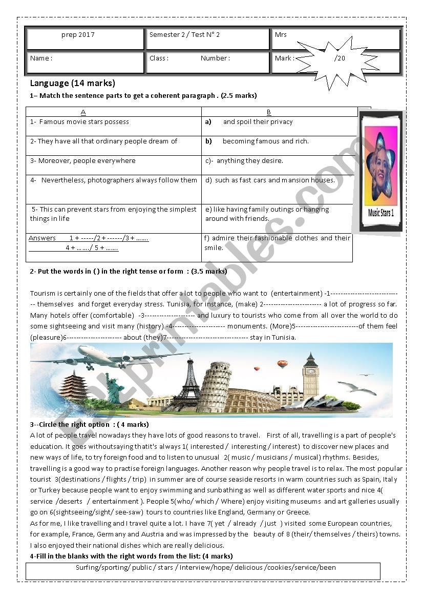 semester2/ test 2 9th form worksheet