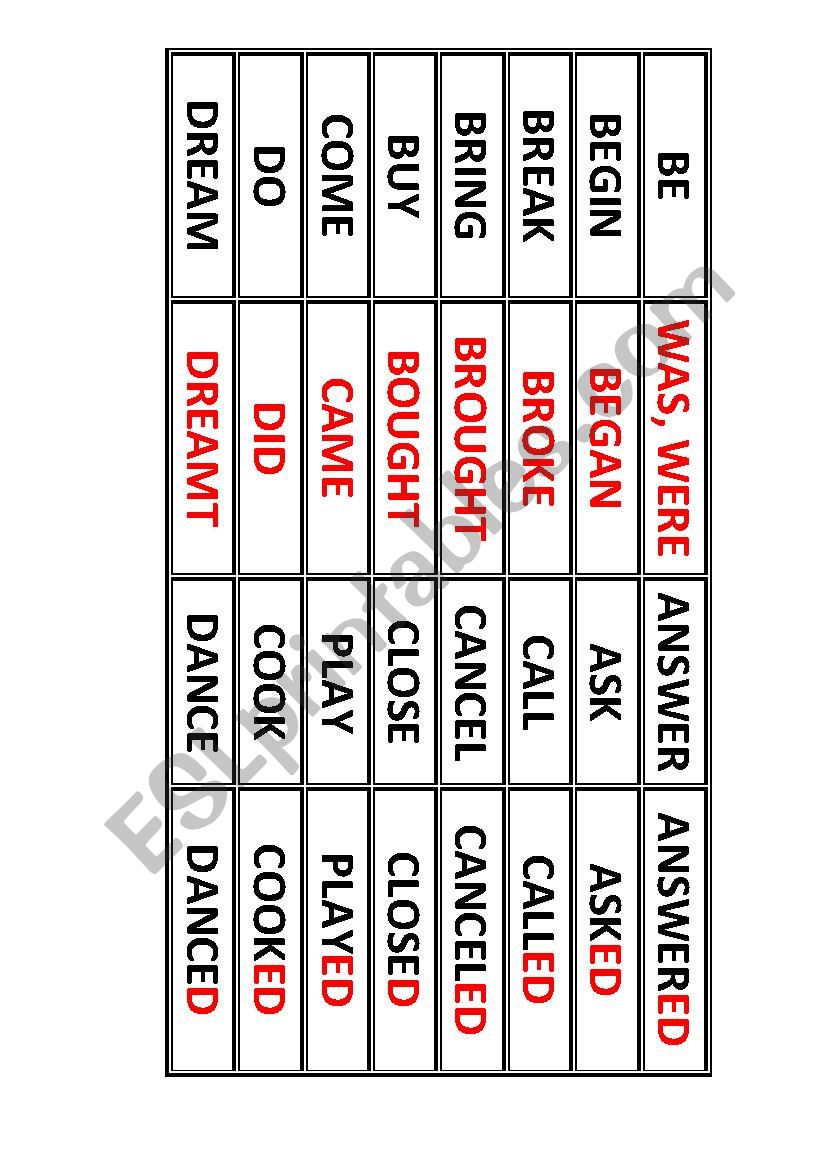 Regular and Irregular Verbs Cards