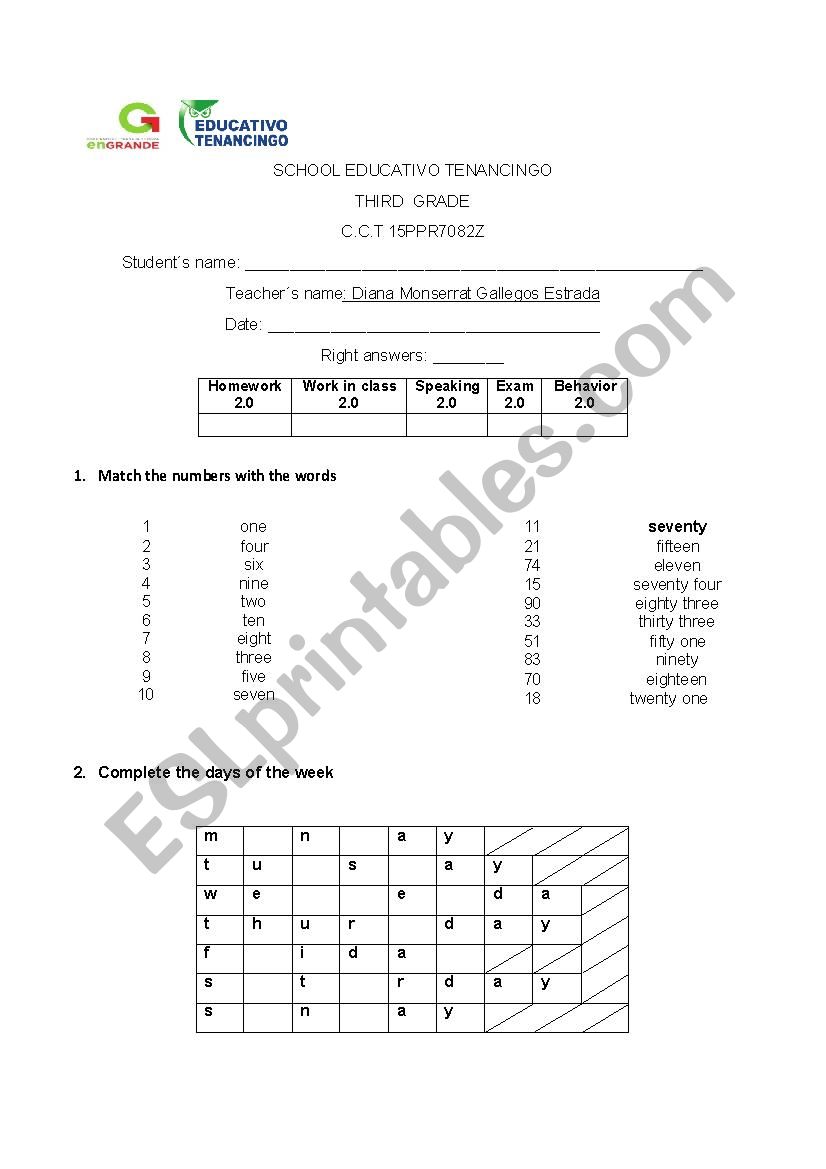 Exam worksheet