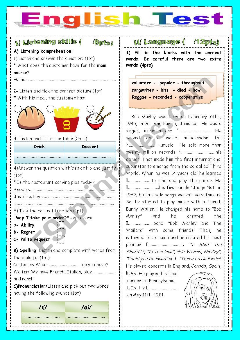 Mid- Semester 2 Test 2 9TH FORM