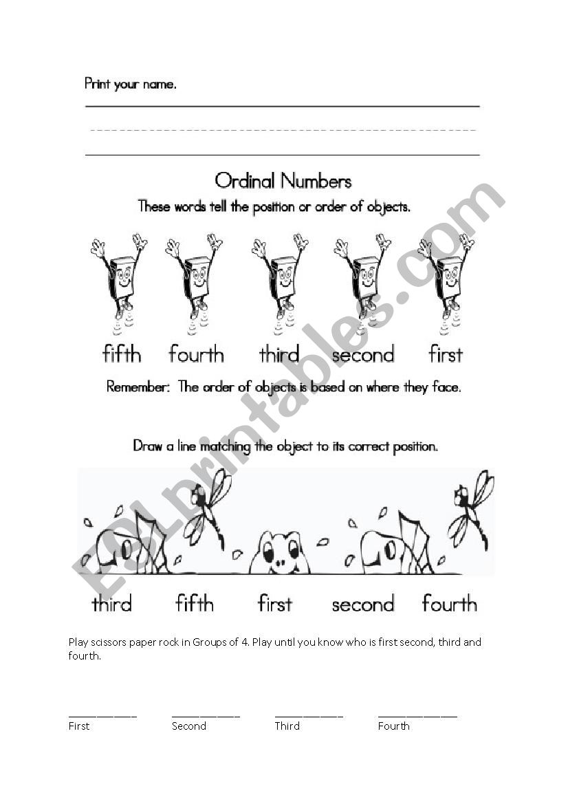 Ordinal numbers worksheet