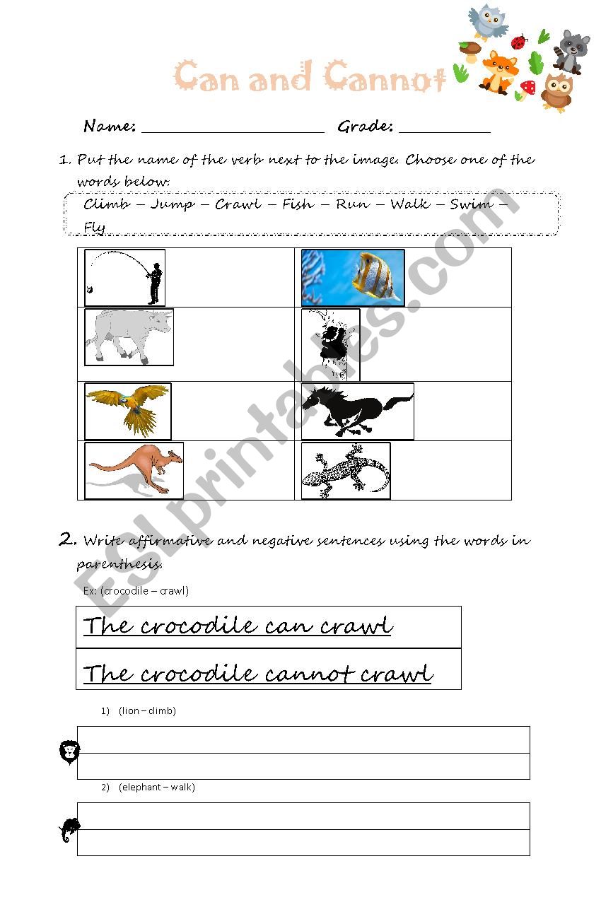 Can and Cannot - Animals  worksheet